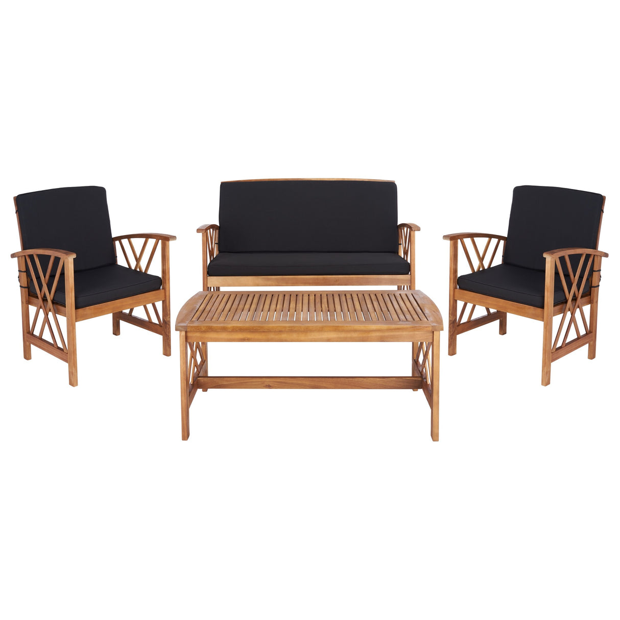 SAFAVIEH Outdoor Nayely 4-Piece Acacia Solid Wood Conversation Patio Set - 47W x 33D x 26H