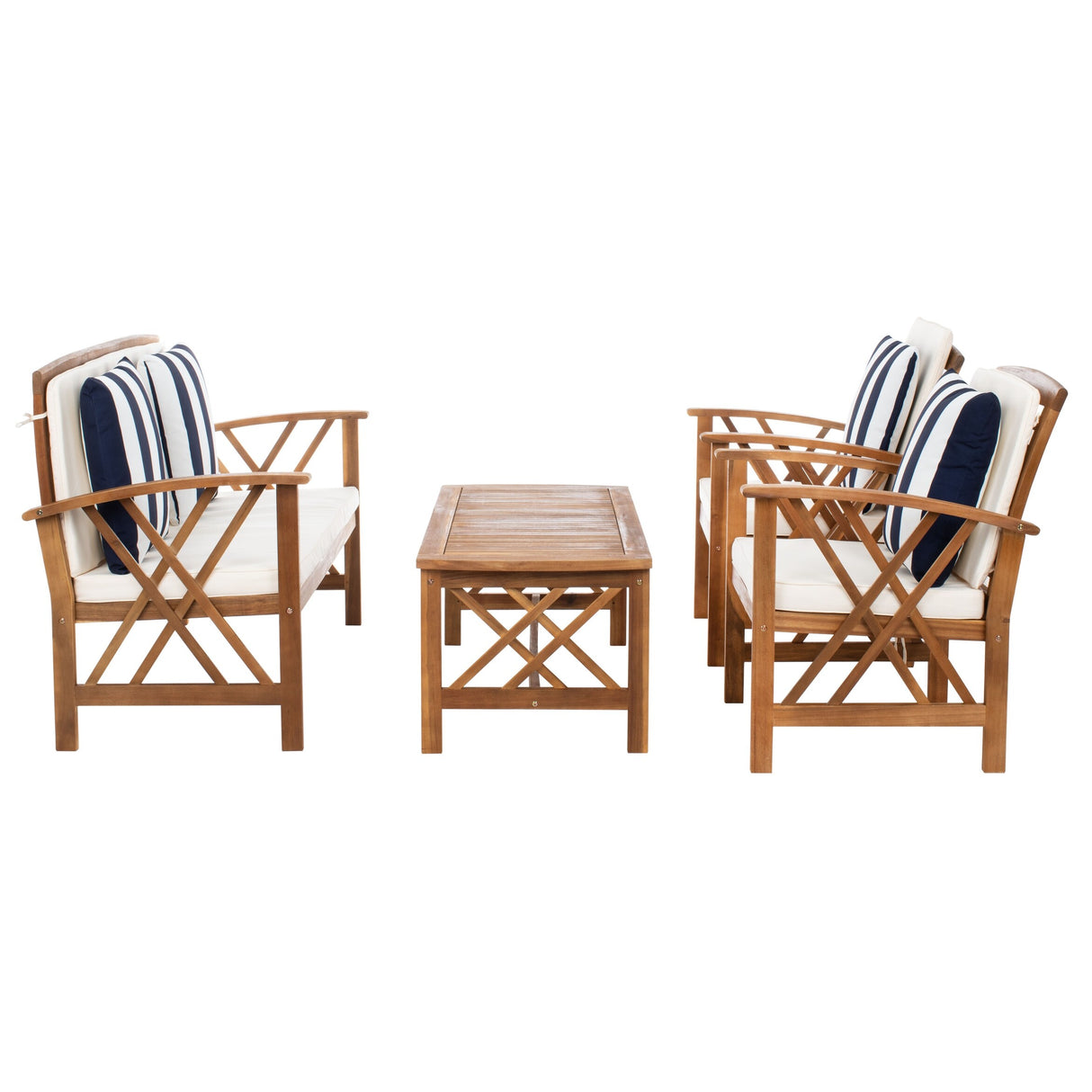 SAFAVIEH Outdoor Nayely 4-Piece Acacia Solid Wood Conversation Patio Set - 47W x 33D x 26H