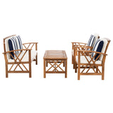 SAFAVIEH Outdoor Nayely 4-Piece Acacia Solid Wood Conversation Patio Set - 47W x 33D x 26H