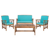 SAFAVIEH Outdoor Nayely 4-Piece Acacia Solid Wood Conversation Patio Set - 47W x 33D x 26H