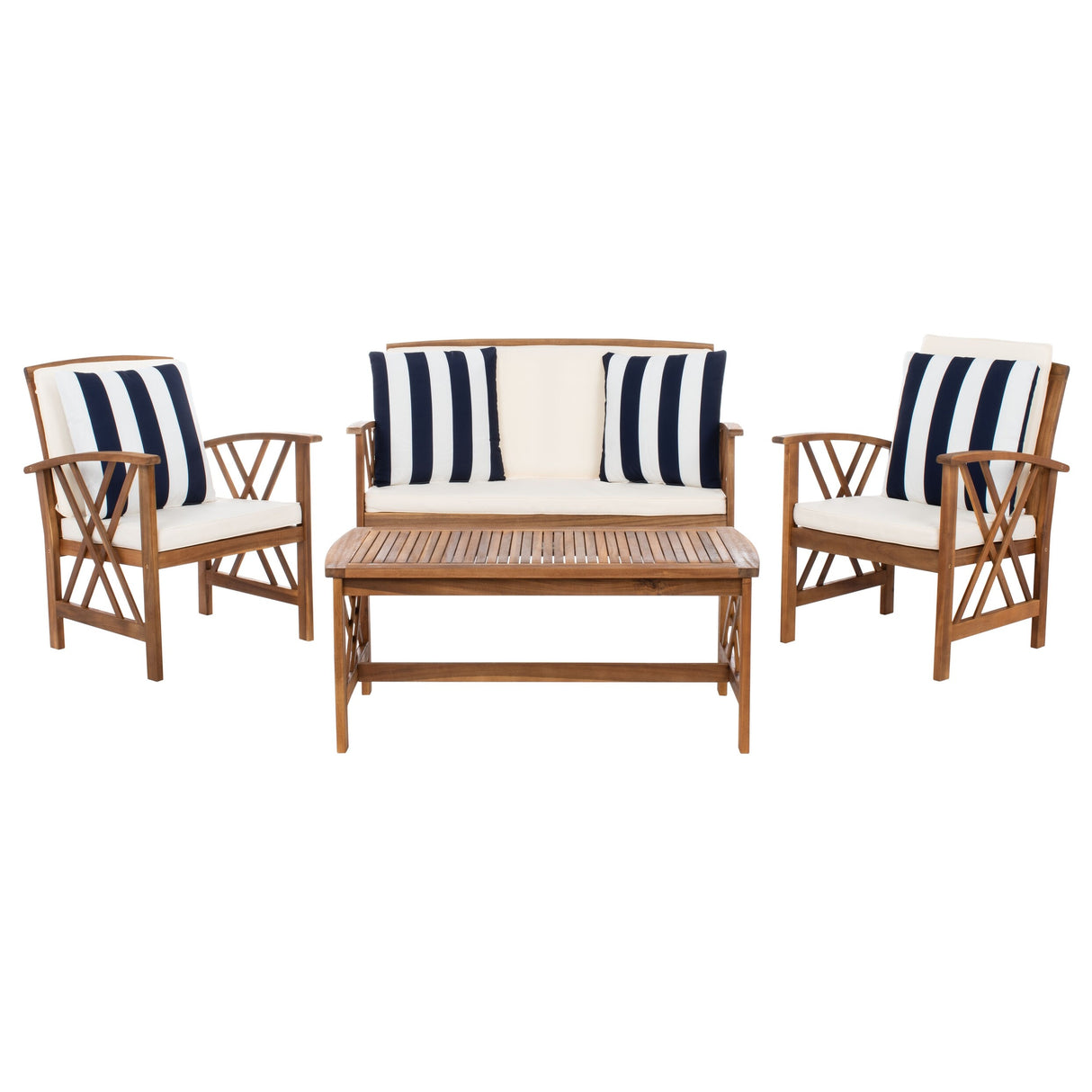 SAFAVIEH Outdoor Nayely 4-Piece Acacia Solid Wood Conversation Patio Set - 47W x 33D x 26H