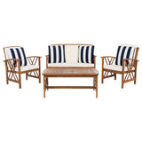 SAFAVIEH Outdoor Nayely 4-Piece Acacia Solid Wood Conversation Patio Set - 47W x 33D x 26H