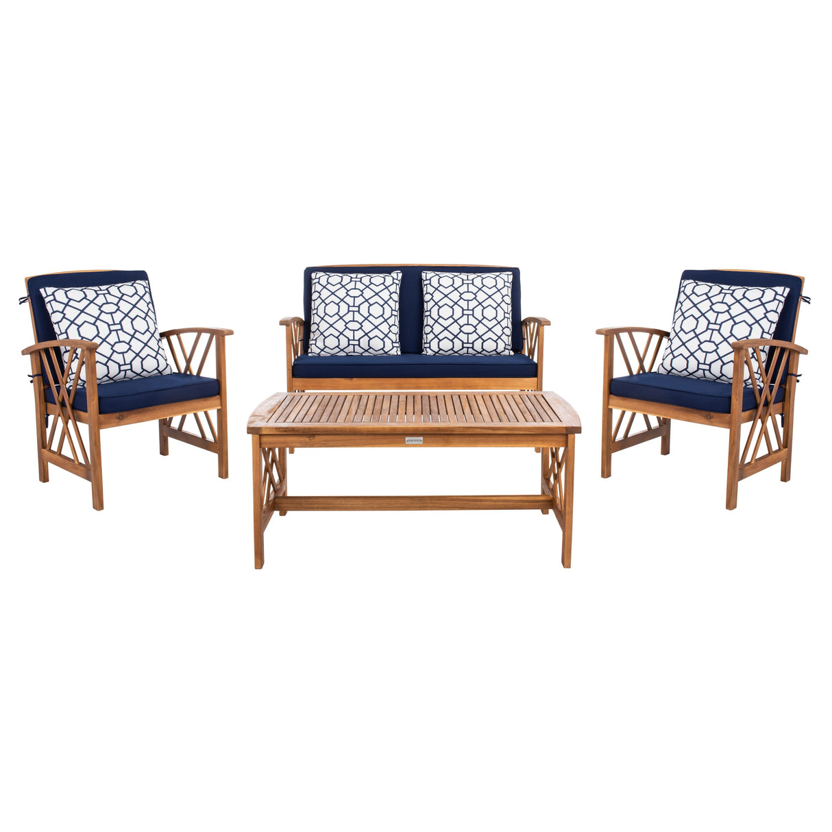 SAFAVIEH Outdoor Nayely 4-Piece Acacia Solid Wood Conversation Patio Set - 47W x 33D x 26H