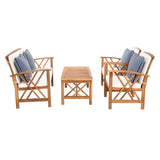 SAFAVIEH Outdoor Nayely 4-Piece Acacia Solid Wood Conversation Patio Set - 47W x 33D x 26H