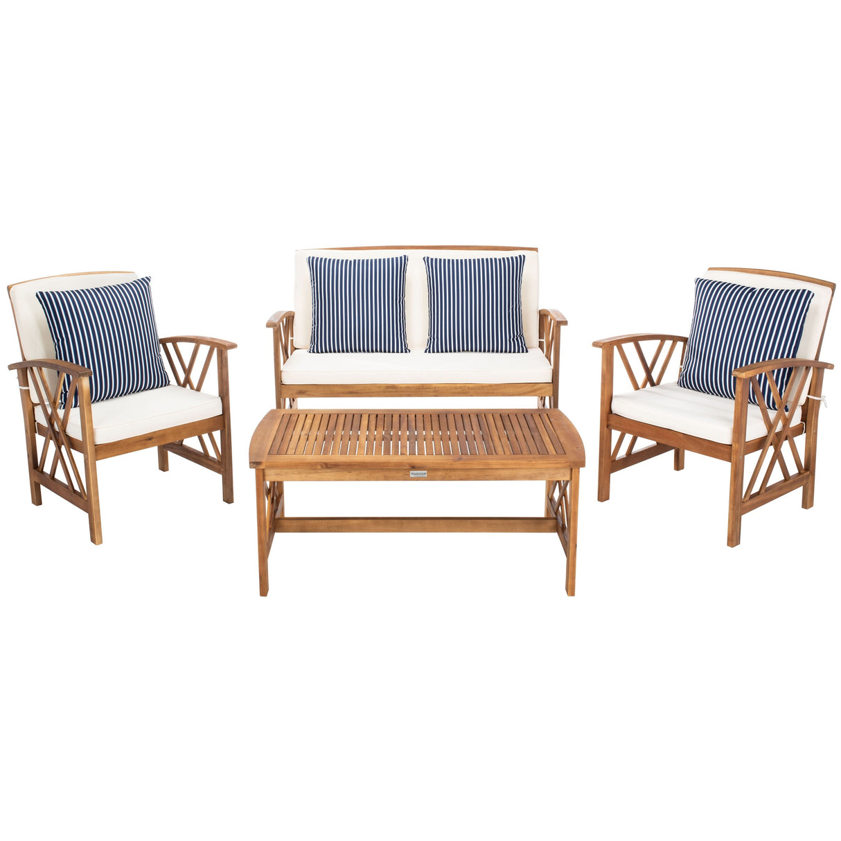 SAFAVIEH Outdoor Nayely 4-Piece Acacia Solid Wood Conversation Patio Set - 47W x 33D x 26H