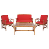 SAFAVIEH Outdoor Nayely 4-Piece Acacia Solid Wood Conversation Patio Set - 47W x 33D x 26H