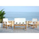 SAFAVIEH Outdoor Nayely 4-Piece Acacia Solid Wood Conversation Patio Set - 47W x 33D x 26H