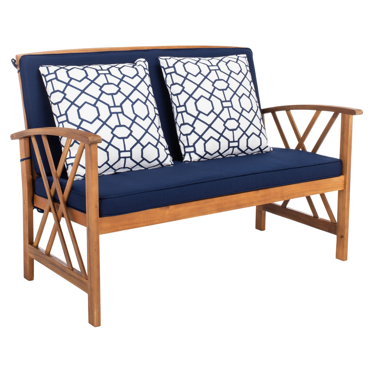 SAFAVIEH Outdoor Nayely 4-Piece Acacia Solid Wood Conversation Patio Set - 47W x 33D x 26H