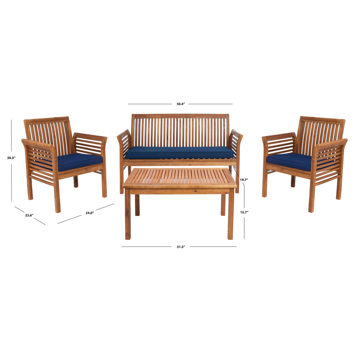 SAFAVIEH Outdoor Pieternel 4-Piece Outdoor Set - 50W x 30D x 24H