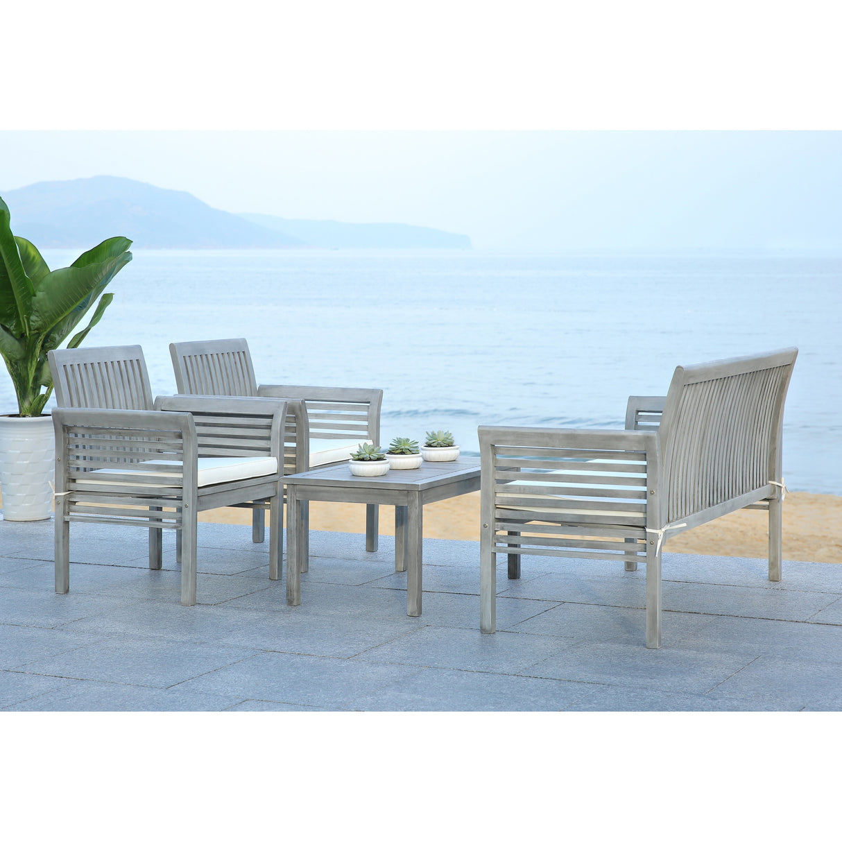 SAFAVIEH Outdoor Pieternel 4-Piece Outdoor Set - 50W x 30D x 24H