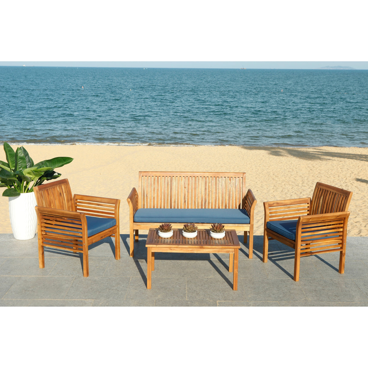 SAFAVIEH Outdoor Pieternel 4-Piece Outdoor Set - 50W x 30D x 24H