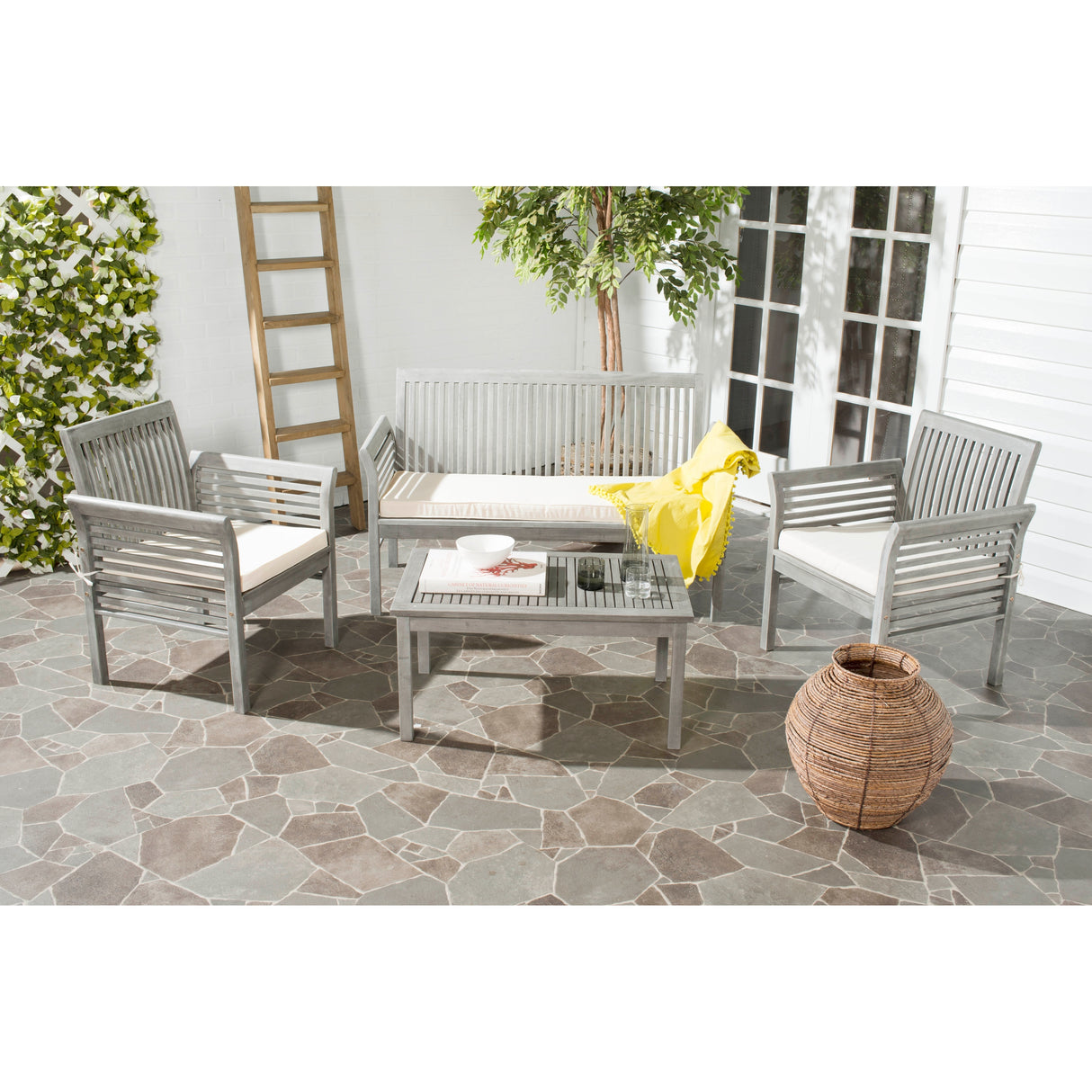 SAFAVIEH Outdoor Pieternel 4-Piece Outdoor Set - 50W x 30D x 24H