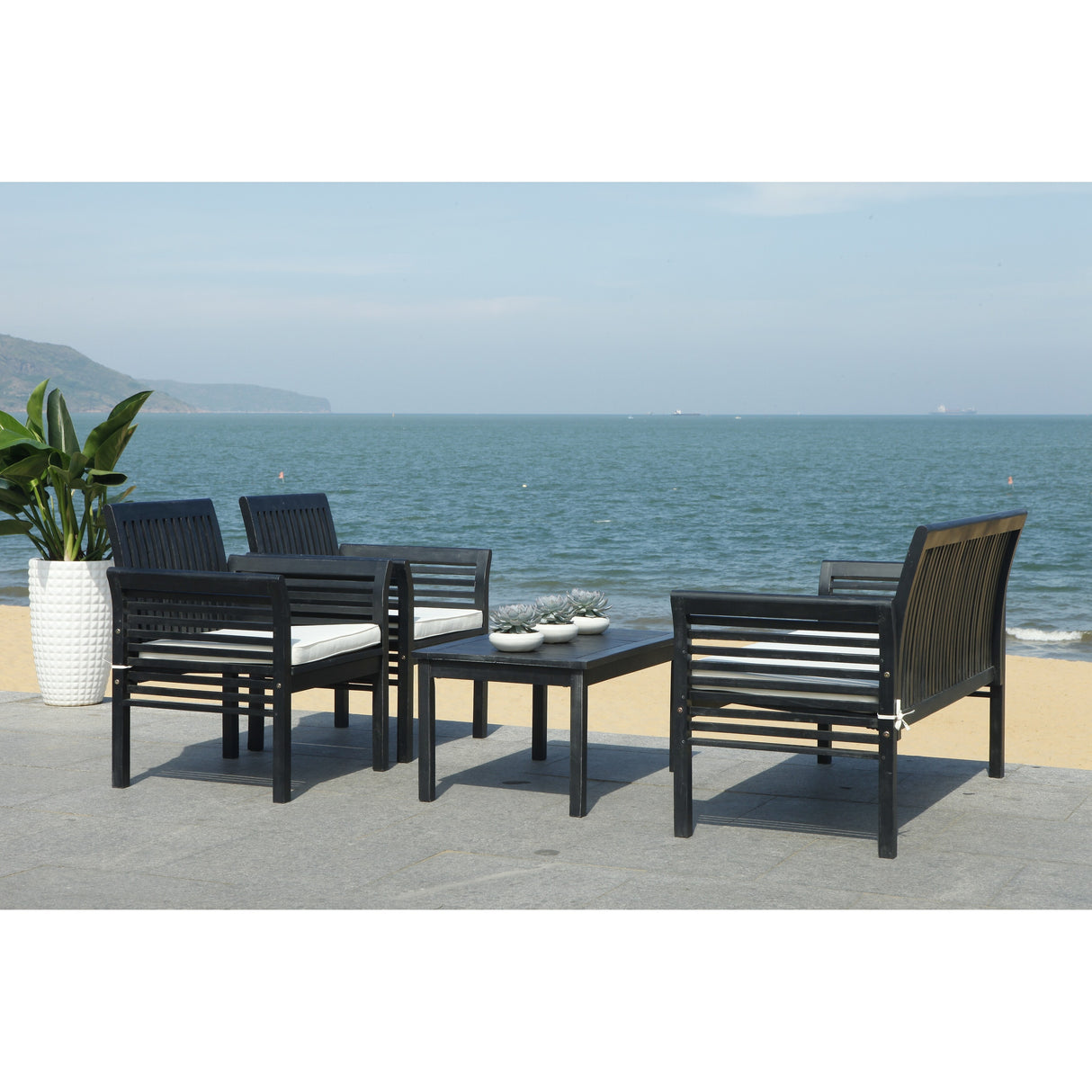 SAFAVIEH Outdoor Pieternel 4-Piece Outdoor Set - 50W x 30D x 24H