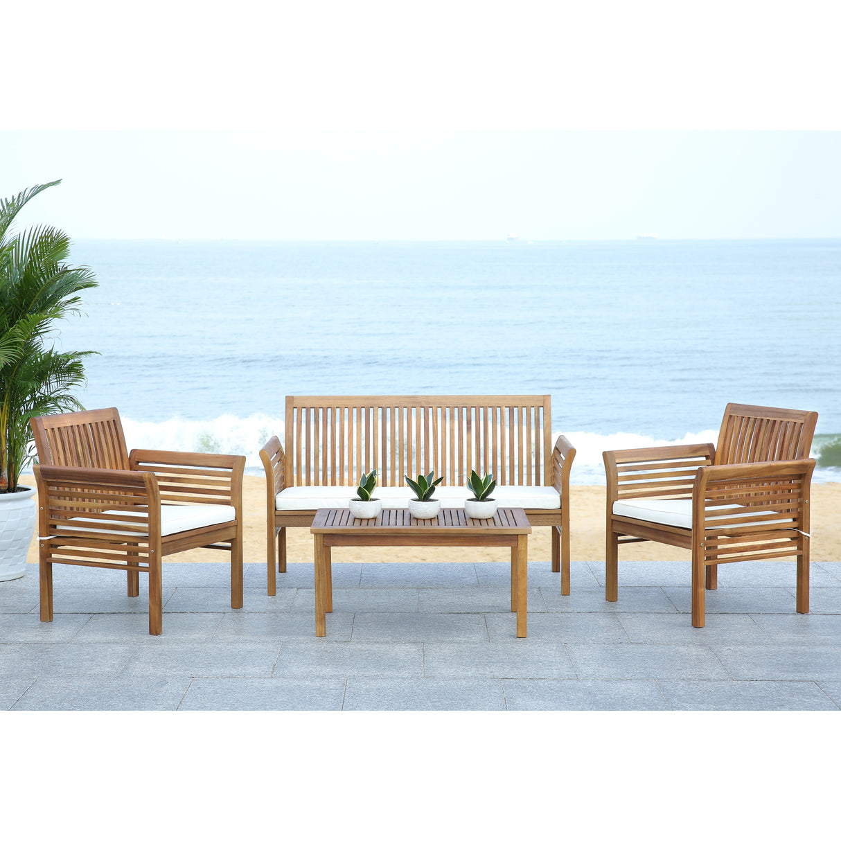 SAFAVIEH Outdoor Pieternel 4-Piece Outdoor Set - 50W x 30D x 24H