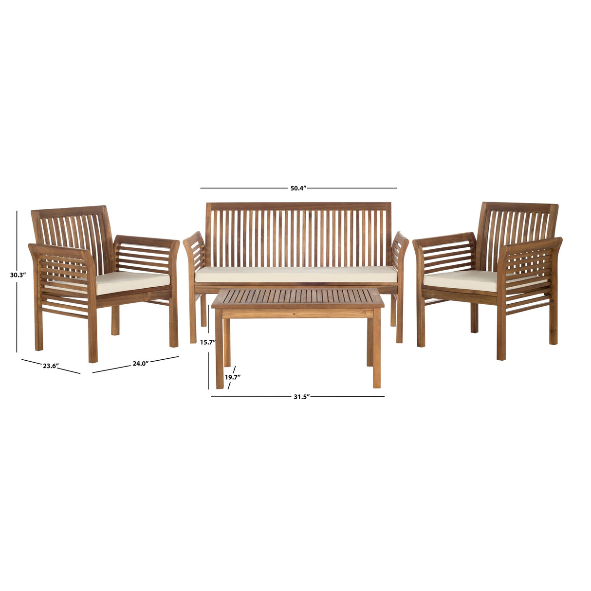 SAFAVIEH Outdoor Pieternel 4-Piece Outdoor Set - 50W x 30D x 24H