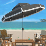 SAFAVIEH Outdoor Presley Fringe 9Ft Double Top Crank Umbrella