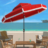 SAFAVIEH Outdoor Presley Fringe 9Ft Double Top Crank Umbrella