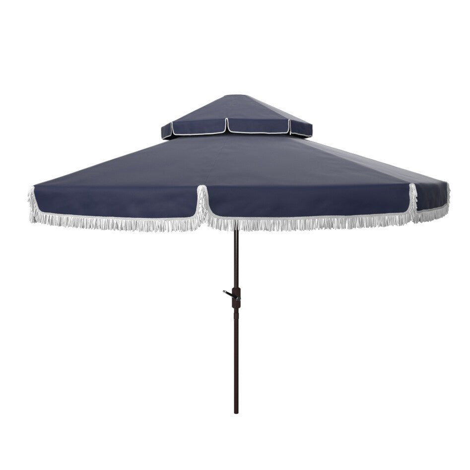 SAFAVIEH Outdoor Presley Fringe 9Ft Double Top Crank Umbrella