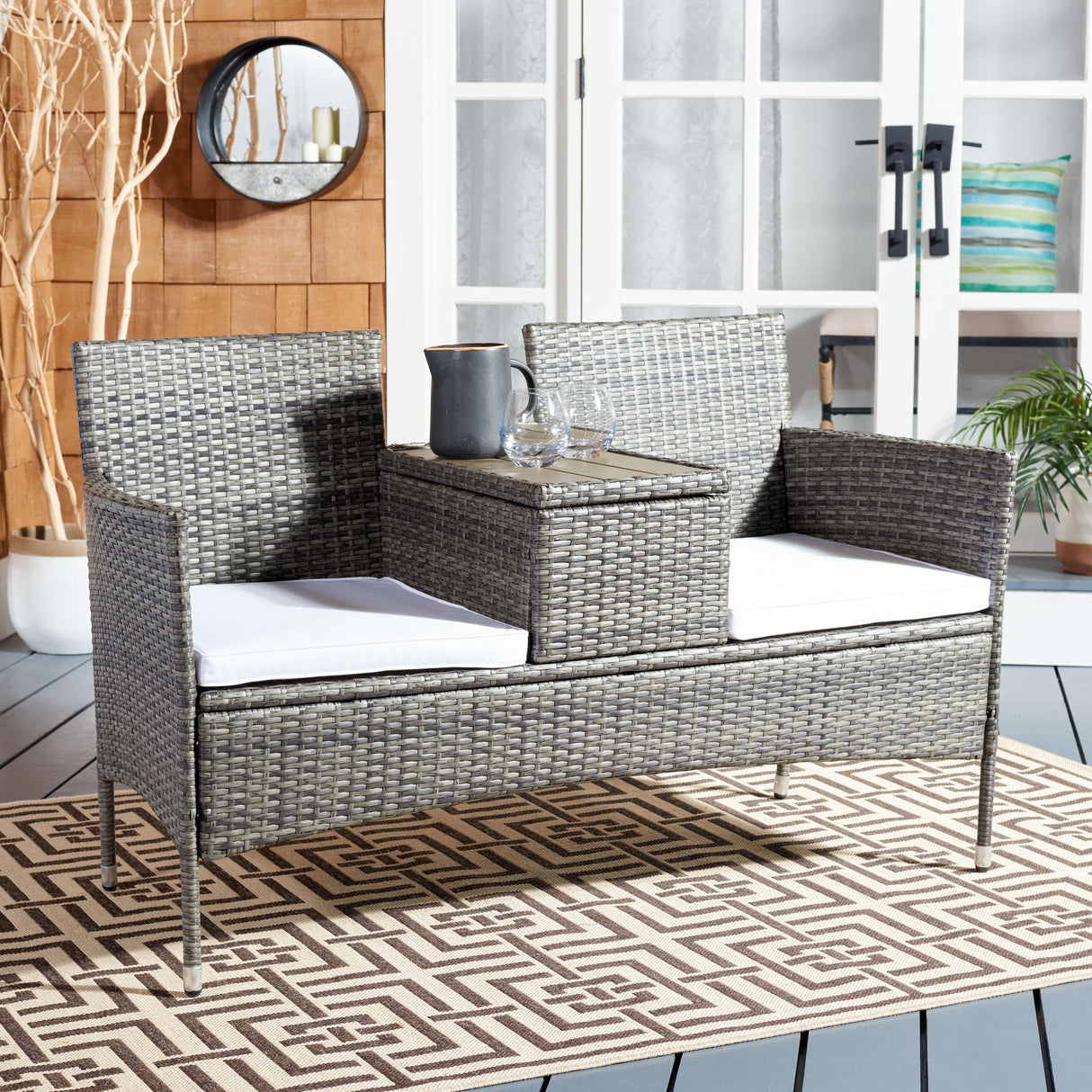 SAFAVIEH Outdoor Rielle Wicker Loveseat - 52W x 33D x 25H