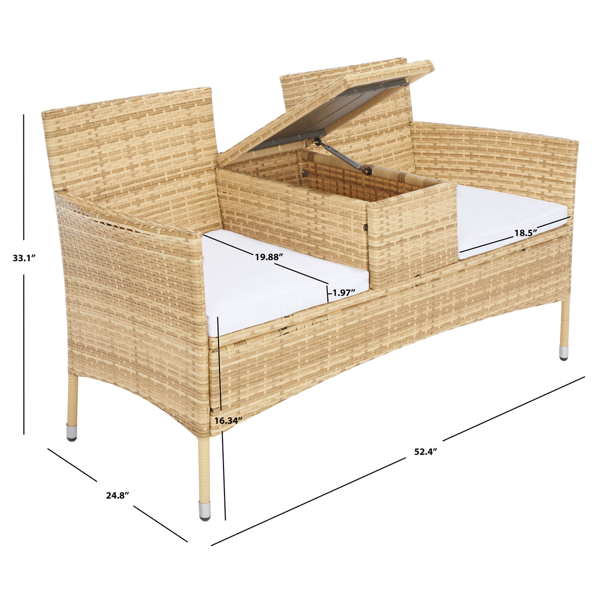 SAFAVIEH Outdoor Rielle Wicker Loveseat - 52W x 33D x 25H