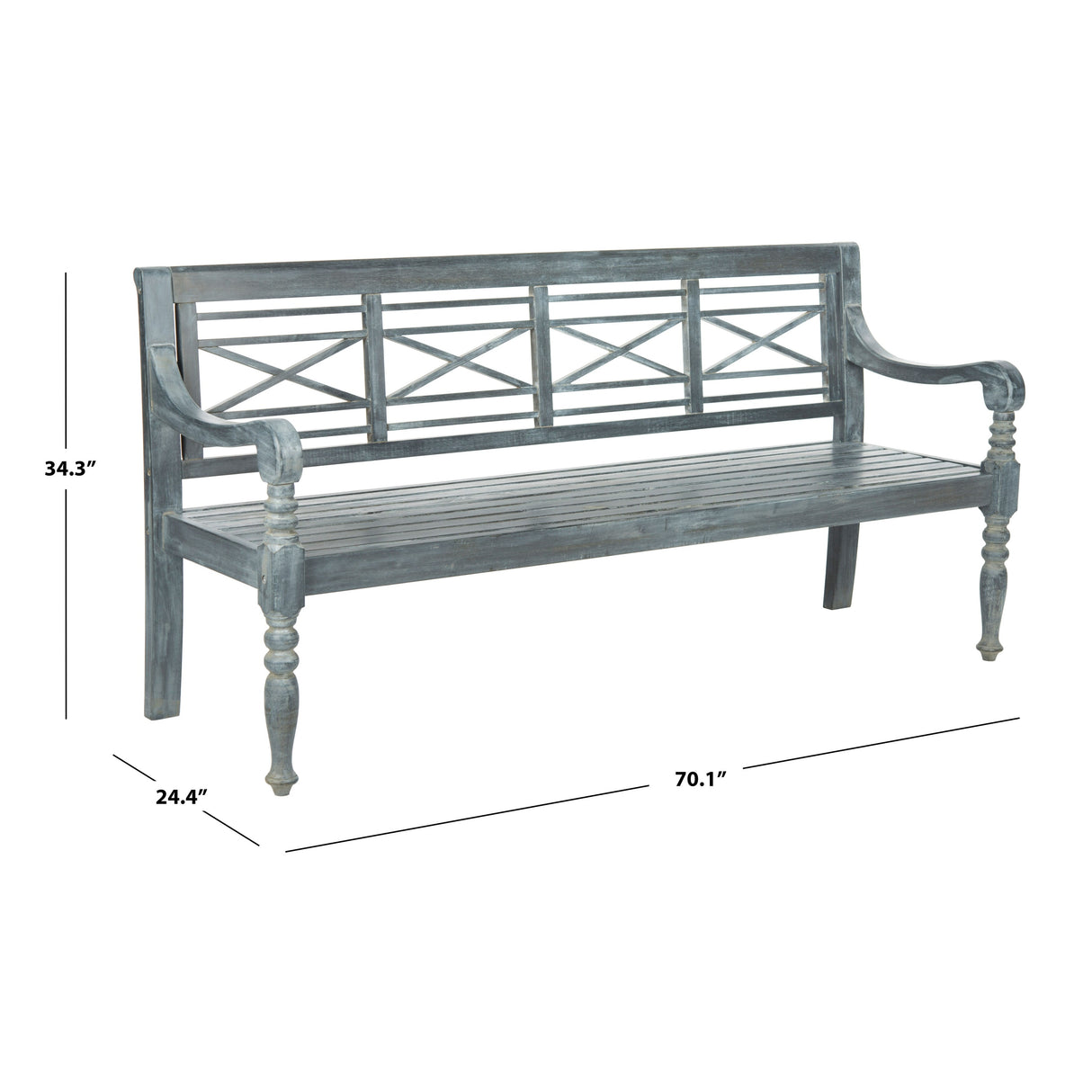 SAFAVIEH Outdoor Ruwaydah Acacia Wood Bench - 70Wx24Dx34H