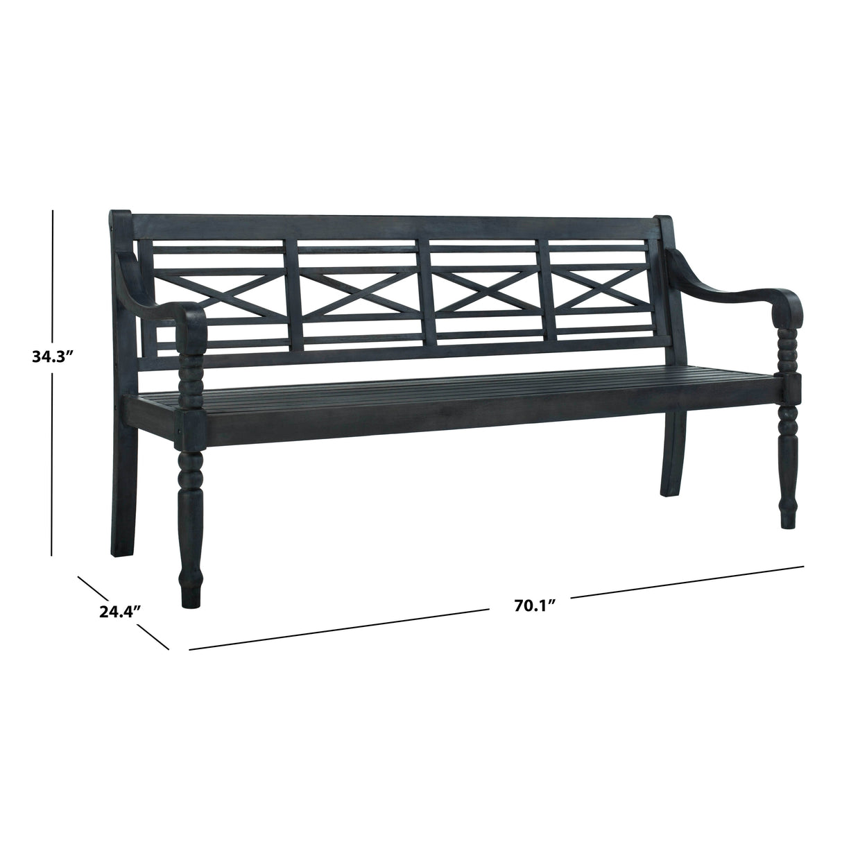 SAFAVIEH Outdoor Ruwaydah Acacia Wood Bench - 70Wx24Dx34H