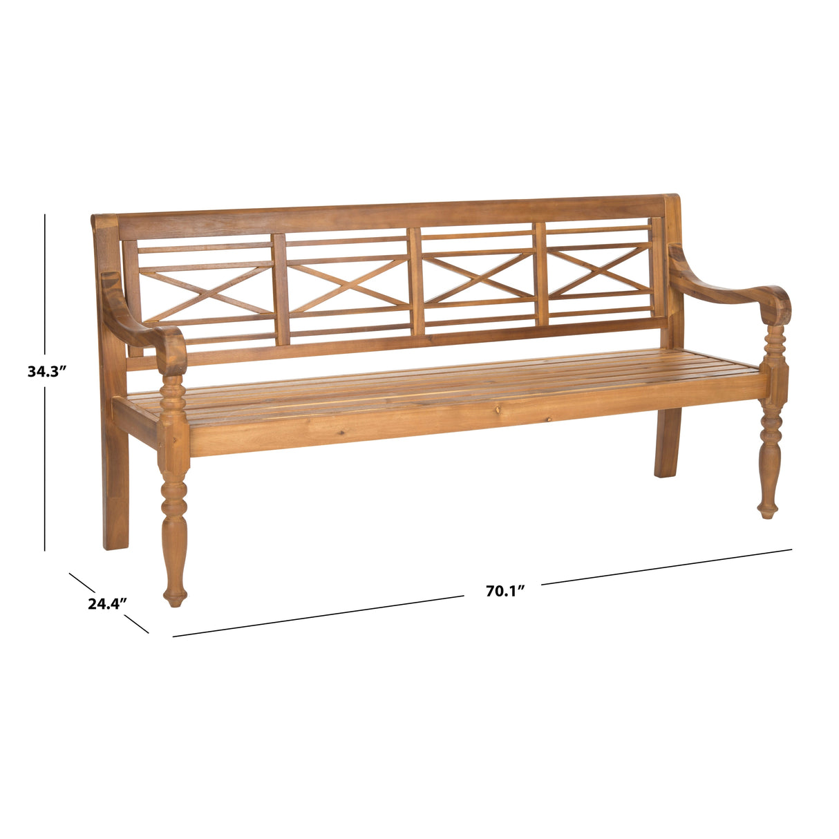 SAFAVIEH Outdoor Ruwaydah Acacia Wood Bench - 70Wx24Dx34H