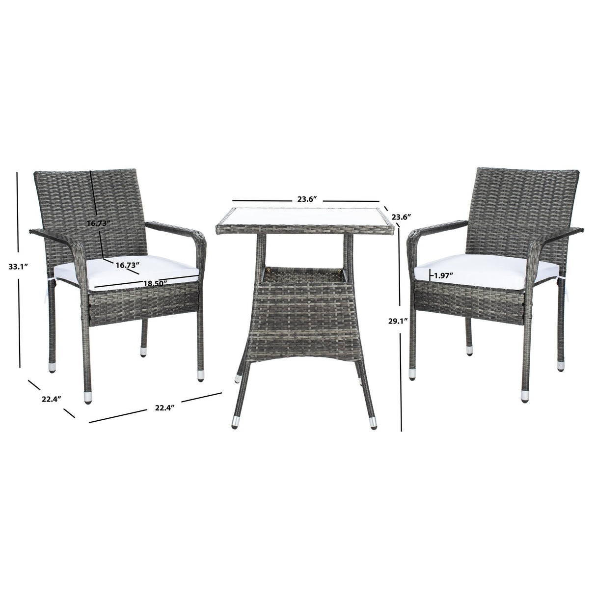 SAFAVIEH Outdoor Sheva 3-Piece Bistro Set - 24Wx24Dx33H