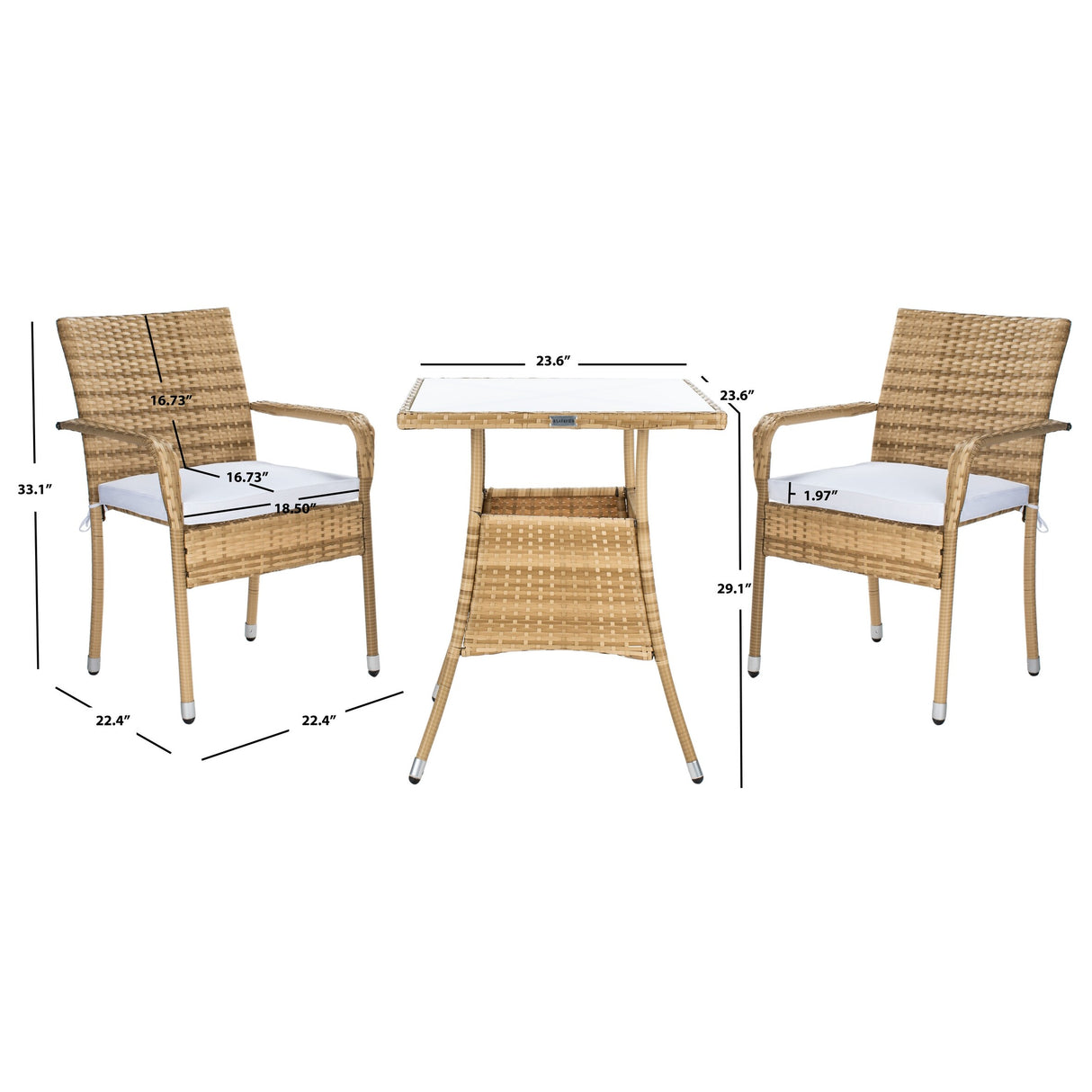 SAFAVIEH Outdoor Sheva 3-Piece Bistro Set - 24Wx24Dx33H