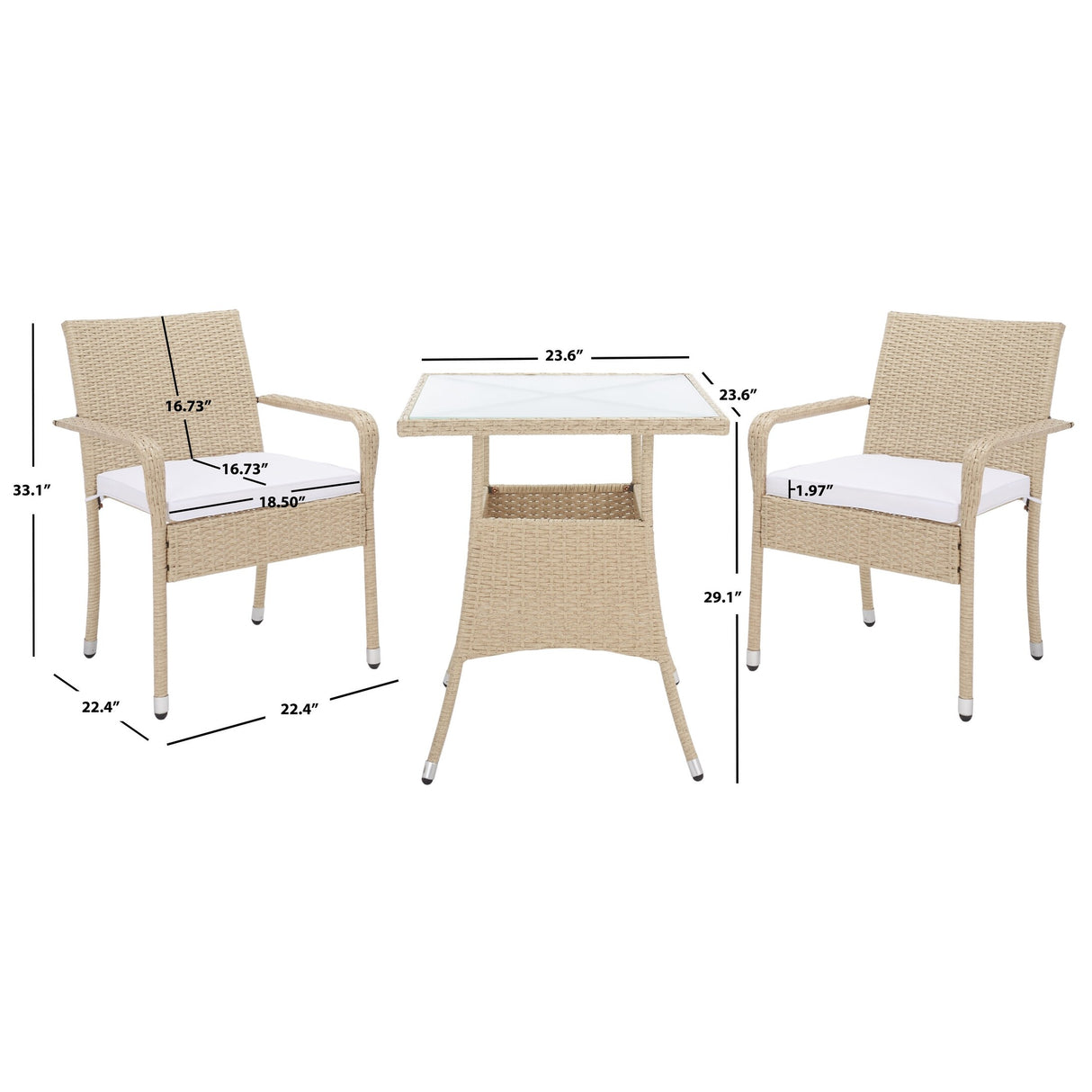 SAFAVIEH Outdoor Sheva 3-Piece Bistro Set - 24Wx24Dx33H