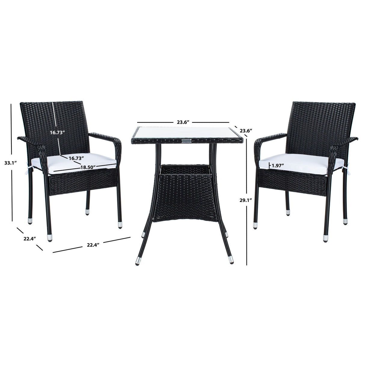 SAFAVIEH Outdoor Sheva 3-Piece Bistro Set - 24Wx24Dx33H