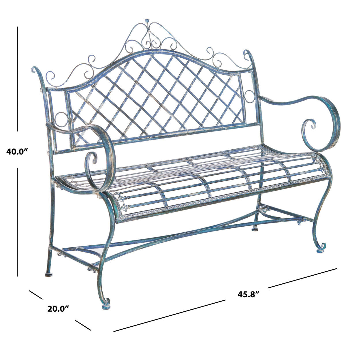 SAFAVIEH Outdoor Tinela Wrought Iron 46-inch Garden Bench - 45.8" W x 20" L x 40" H - 46Wx20Dx40H