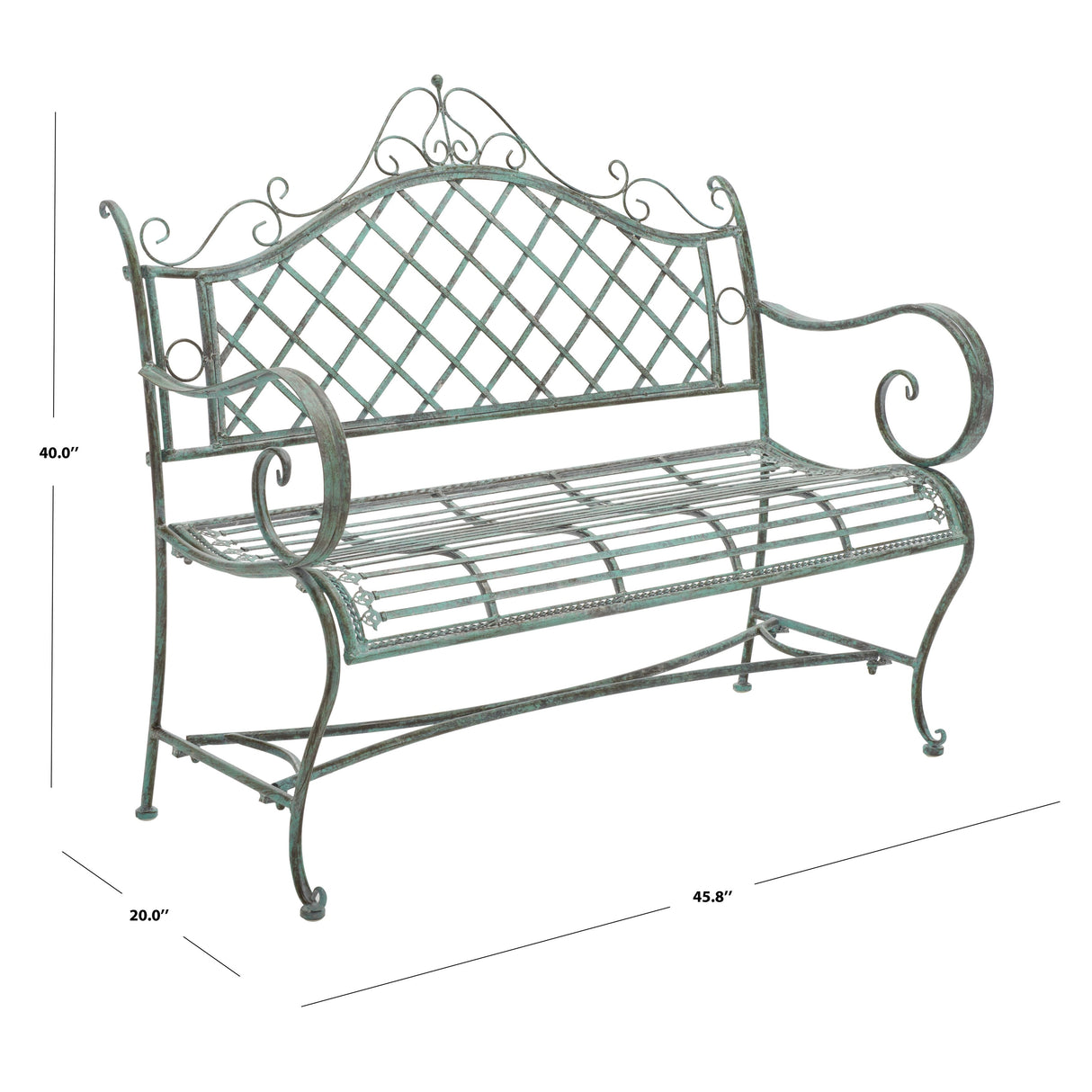 SAFAVIEH Outdoor Tinela Wrought Iron 46-inch Garden Bench - 45.8" W x 20" L x 40" H - 46Wx20Dx40H