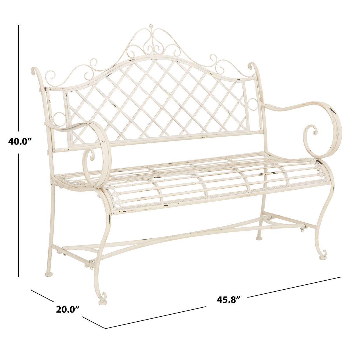 SAFAVIEH Outdoor Tinela Wrought Iron 46-inch Garden Bench - 45.8" W x 20" L x 40" H - 46Wx20Dx40H