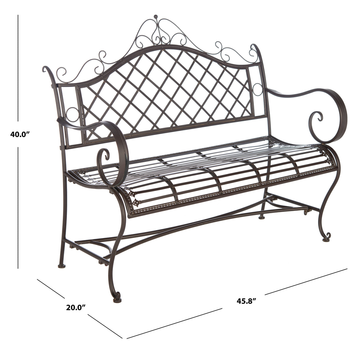 SAFAVIEH Outdoor Tinela Wrought Iron 46-inch Garden Bench - 45.8" W x 20" L x 40" H - 46Wx20Dx40H