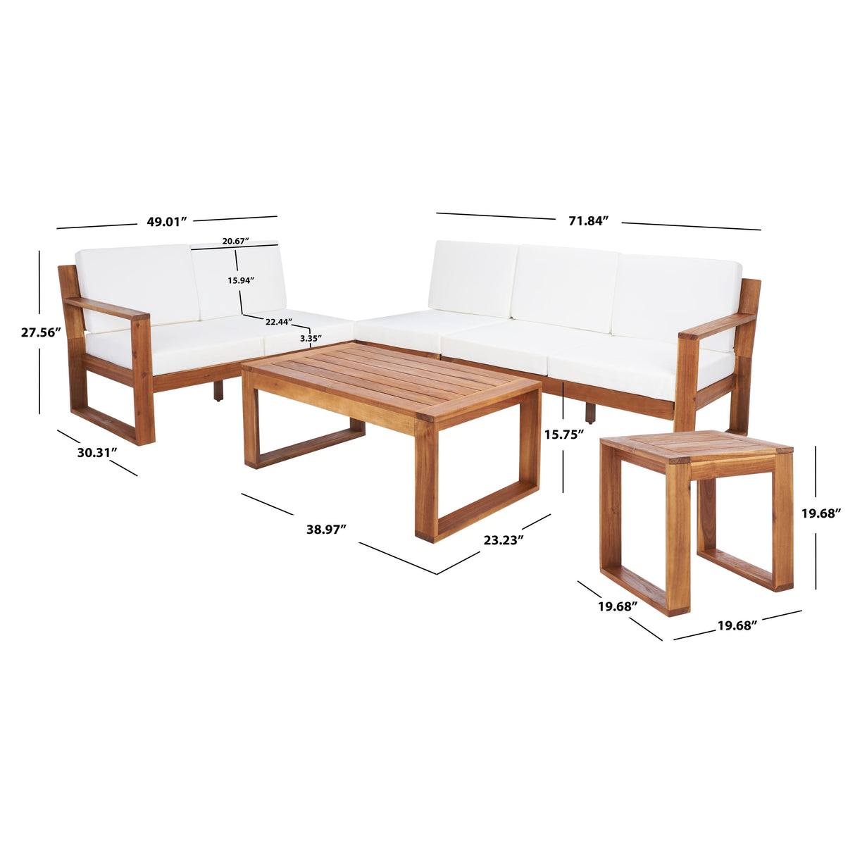 SAFAVIEH Outdoor Undis 4-Piece Outdoor Set - 30W x 28D x 49H