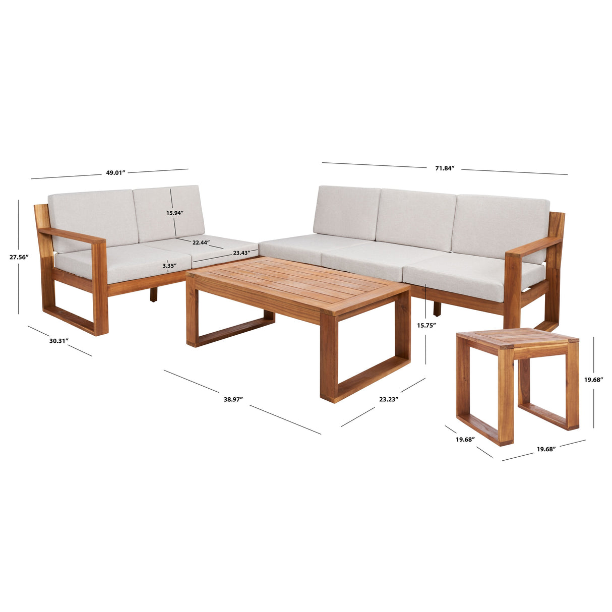 SAFAVIEH Outdoor Undis 4-Piece Outdoor Set - 30W x 28D x 49H