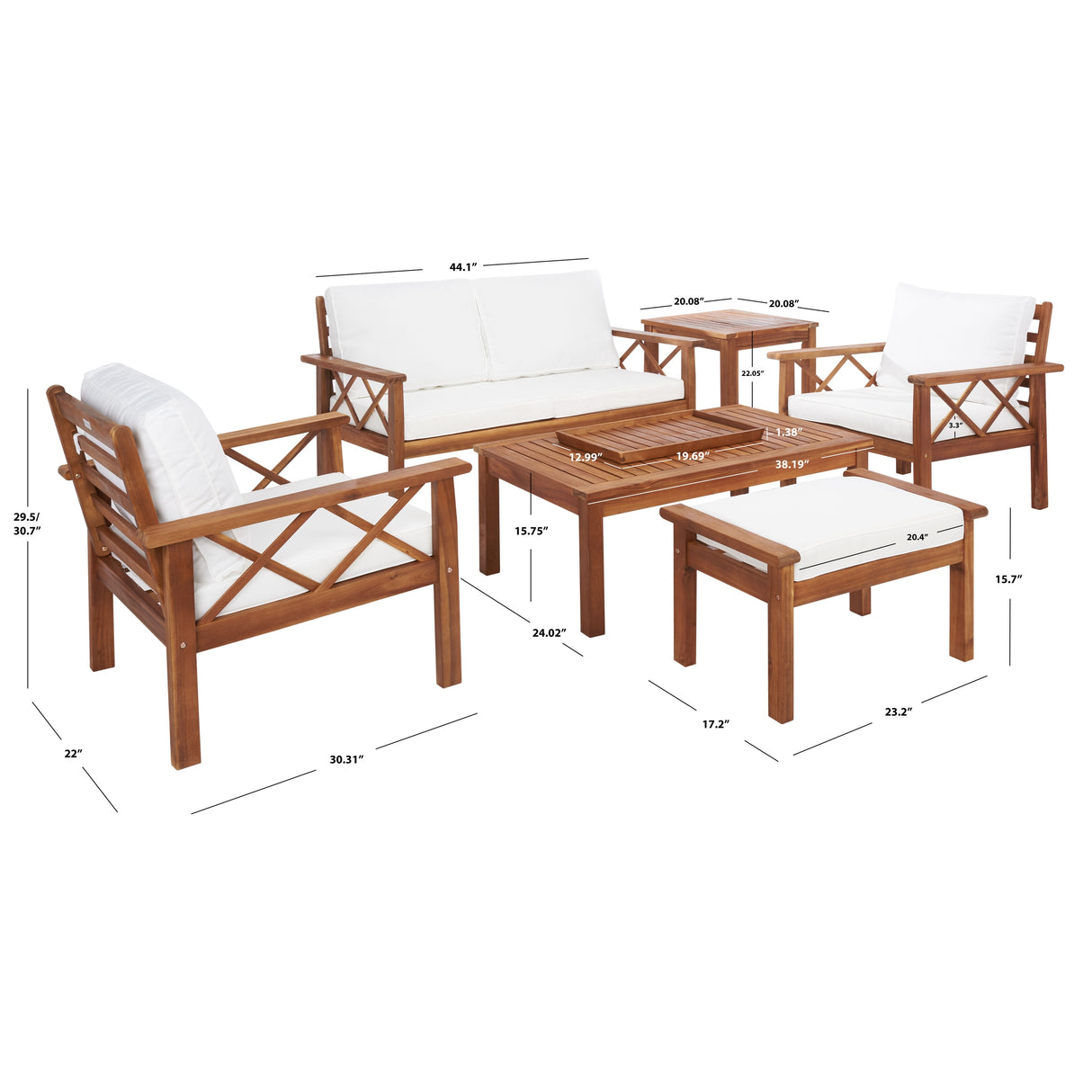 SAFAVIEH Outdoor Unnur 6-Piece Outdoor Set - 344W x 30D x 28H