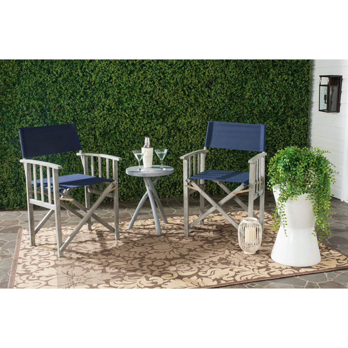 SAFAVIEH Outdoor Vaira Acacia Wood Director Chair (Set of 2) - 22W x 34D x 21H