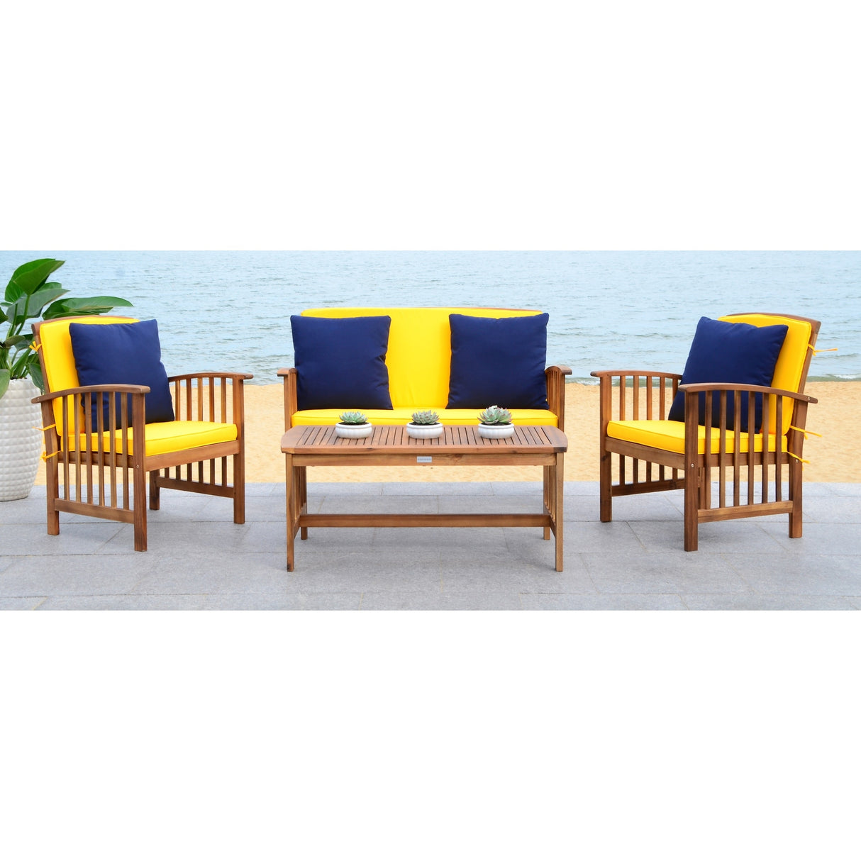 SAFAVIEH Outdoor Yuliana 4-Piece Conversation Patio Set - 47W x 33D x 26H