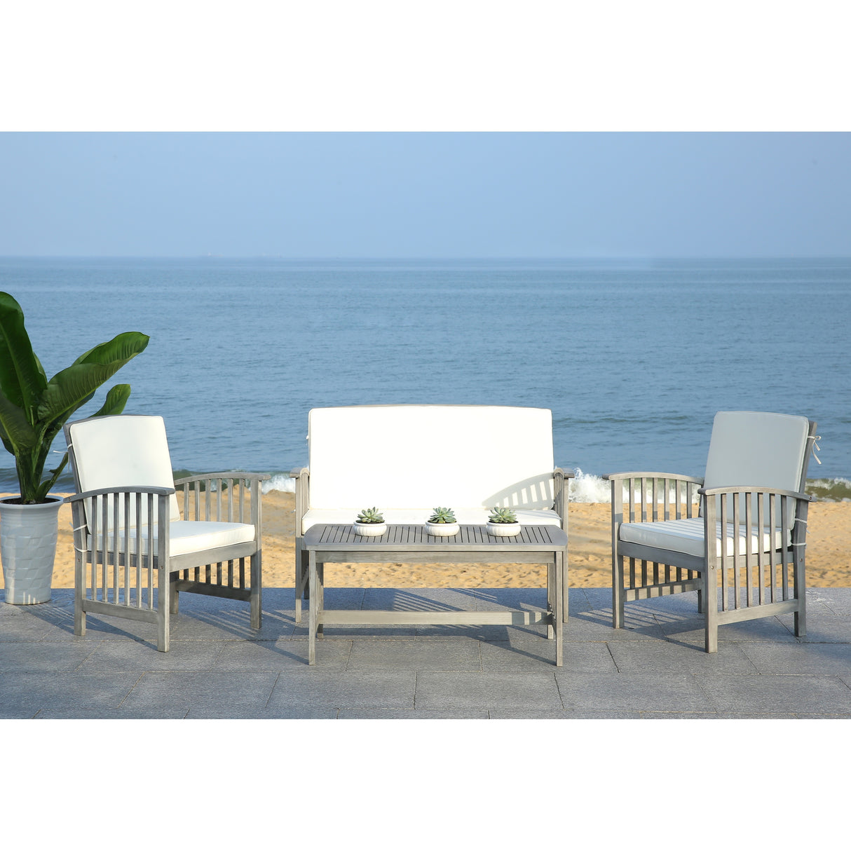 SAFAVIEH Outdoor Yuliana 4-Piece Conversation Patio Set - 47W x 33D x 26H