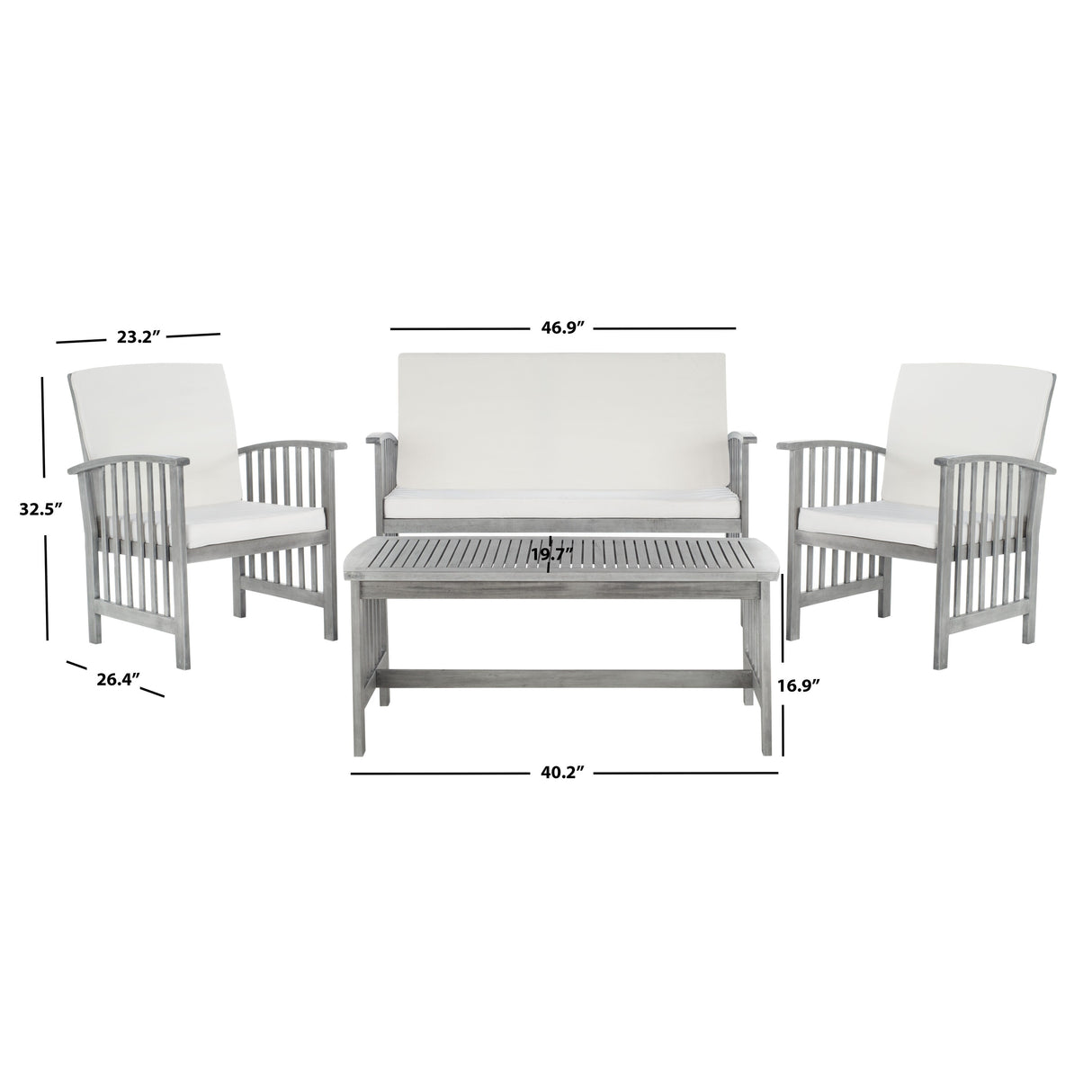 SAFAVIEH Outdoor Yuliana 4-Piece Conversation Patio Set - 47W x 33D x 26H