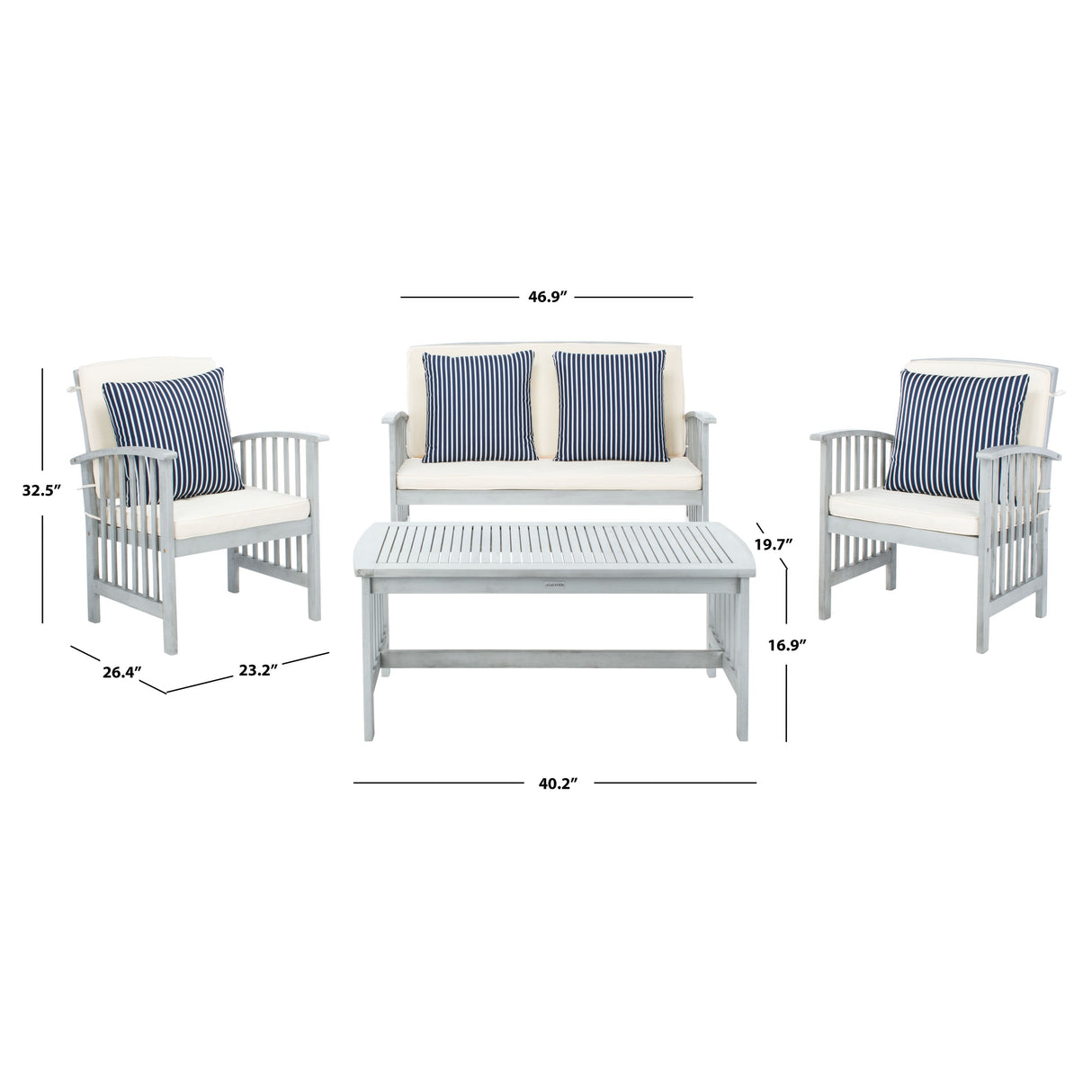 SAFAVIEH Outdoor Yuliana 4-Piece Conversation Patio Set - 47W x 33D x 26H