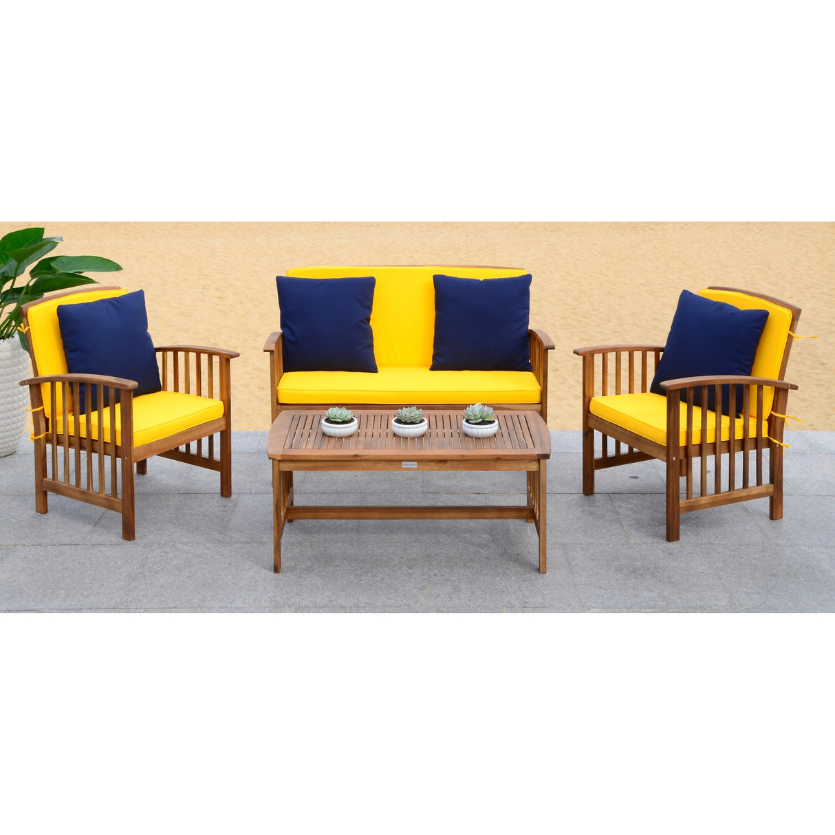 SAFAVIEH Outdoor Yuliana 4-Piece Conversation Patio Set - 47W x 33D x 26H