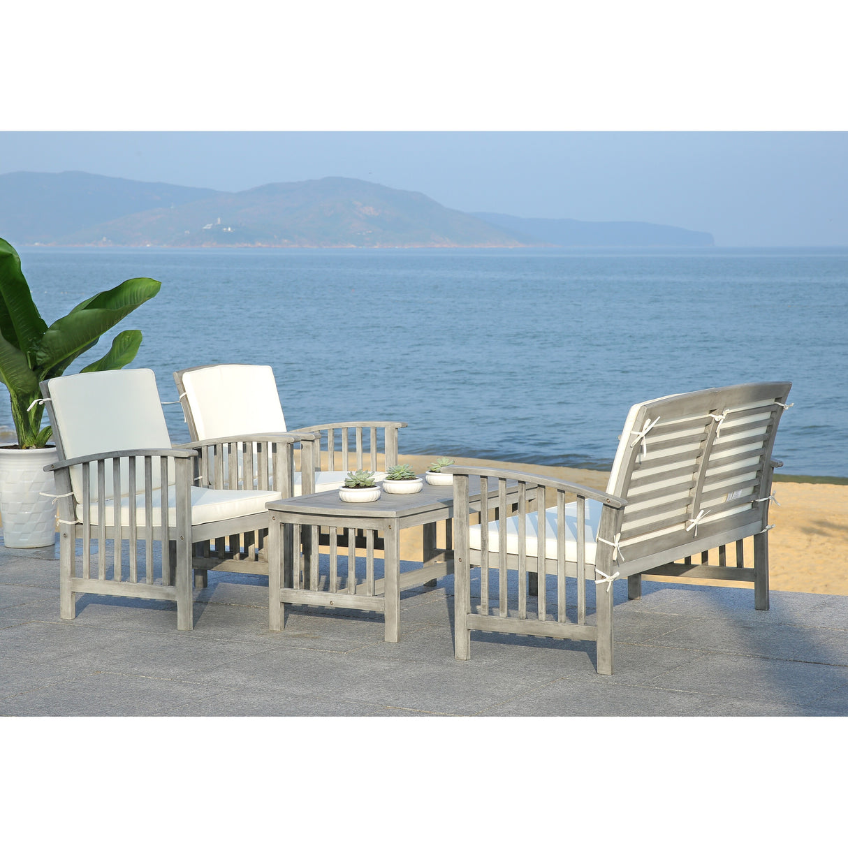 SAFAVIEH Outdoor Yuliana 4-Piece Conversation Patio Set - 47W x 33D x 26H