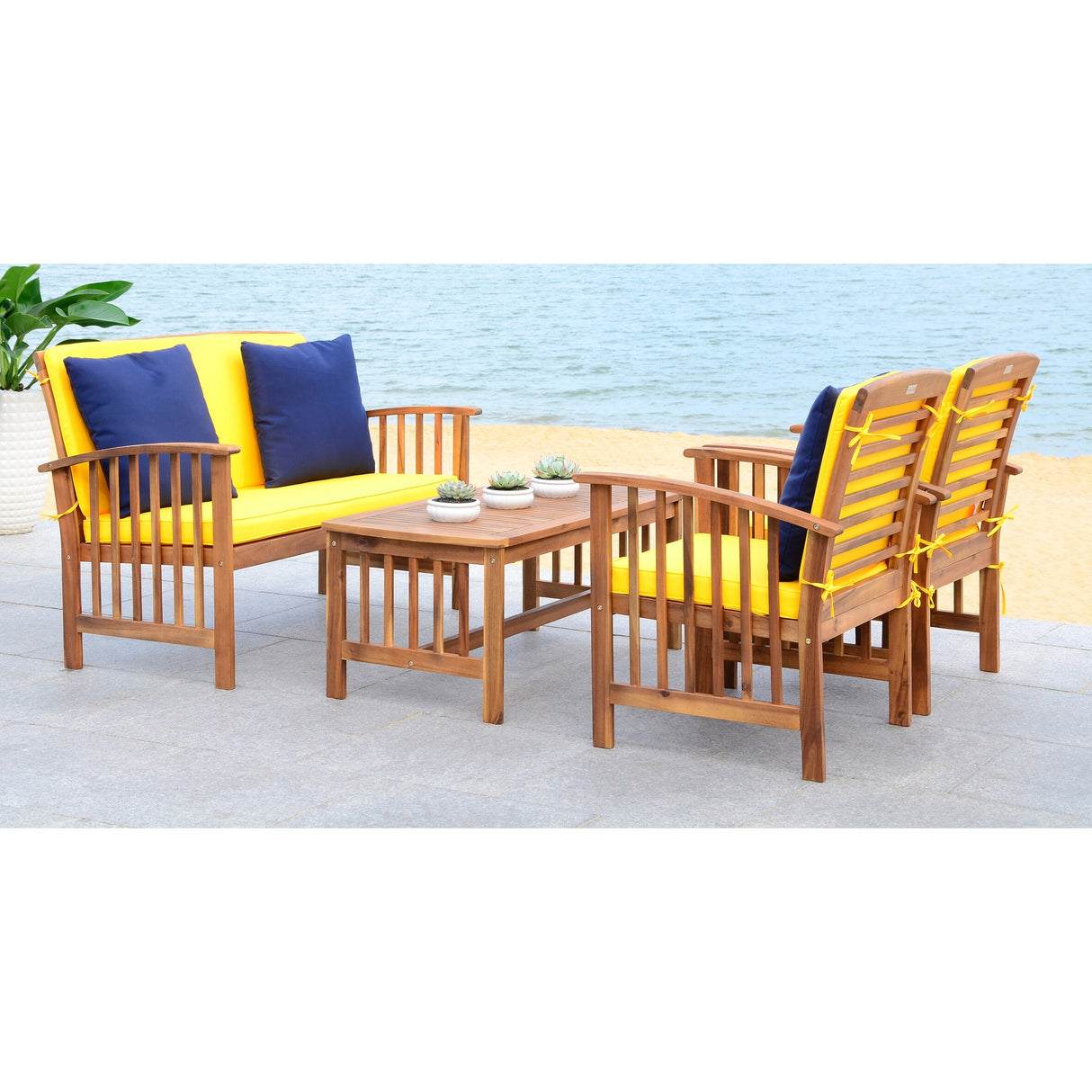 SAFAVIEH Outdoor Yuliana 4-Piece Conversation Patio Set - 47W x 33D x 26H