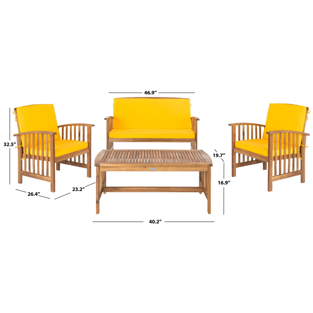 SAFAVIEH Outdoor Yuliana 4-Piece Conversation Patio Set - 47W x 33D x 26H