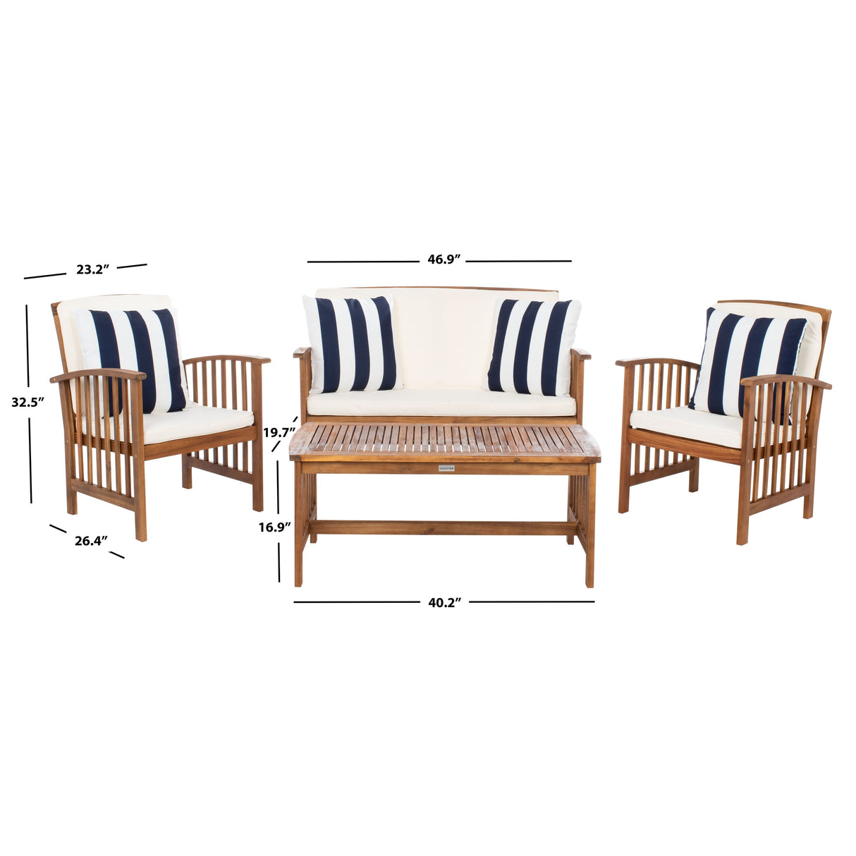 SAFAVIEH Outdoor Yuliana 4-Piece Conversation Patio Set - 47W x 33D x 26H