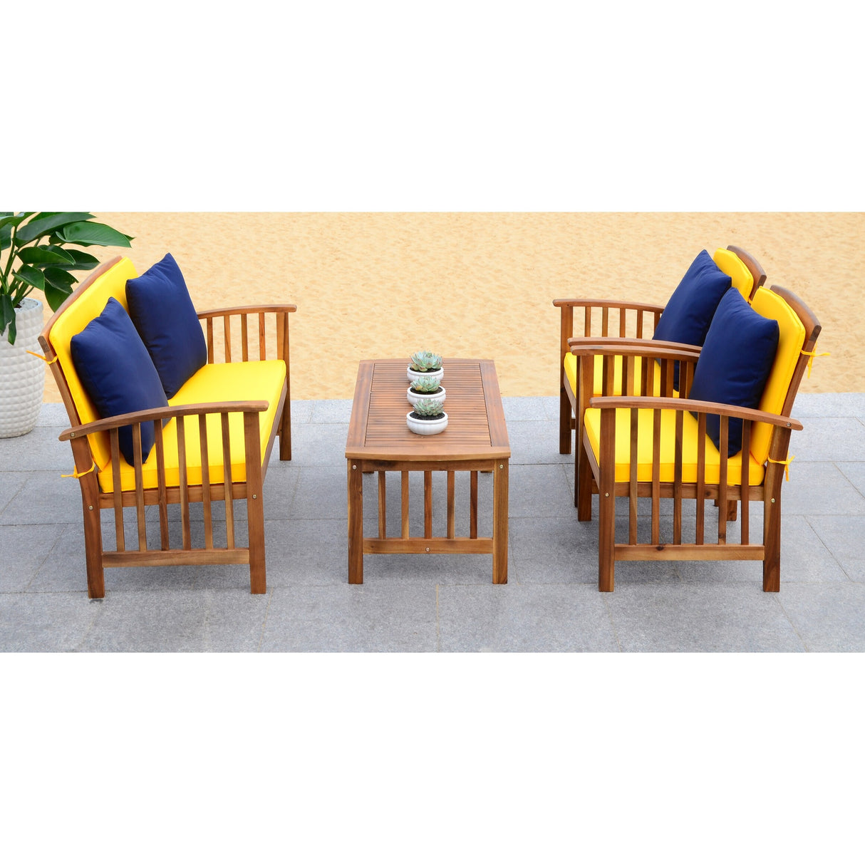 SAFAVIEH Outdoor Yuliana 4-Piece Conversation Patio Set - 47W x 33D x 26H