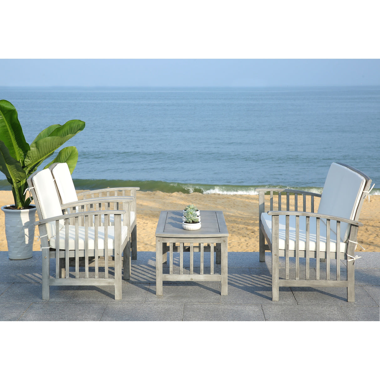 SAFAVIEH Outdoor Yuliana 4-Piece Conversation Patio Set - 47W x 33D x 26H